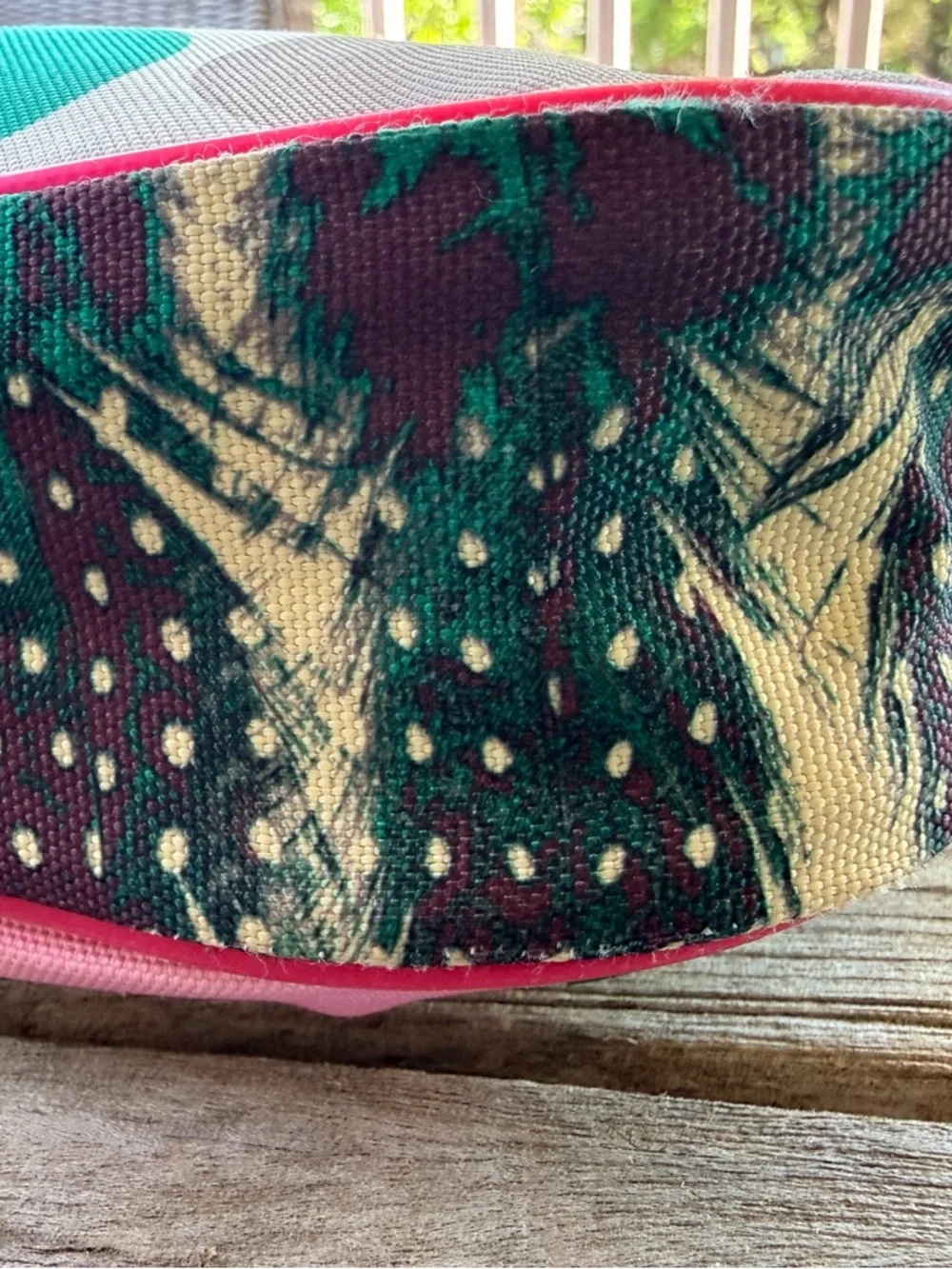 Kavu Polka Dot Crossbody Bag in Pink, Teal, Brown and Gray